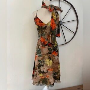 Burberry 100% Silk Floral Slip Dress with matching scarf